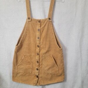Forever 21 Corduroy Dress Mustard Sz L Overall Jumper Sleeveless Pockets Buttons